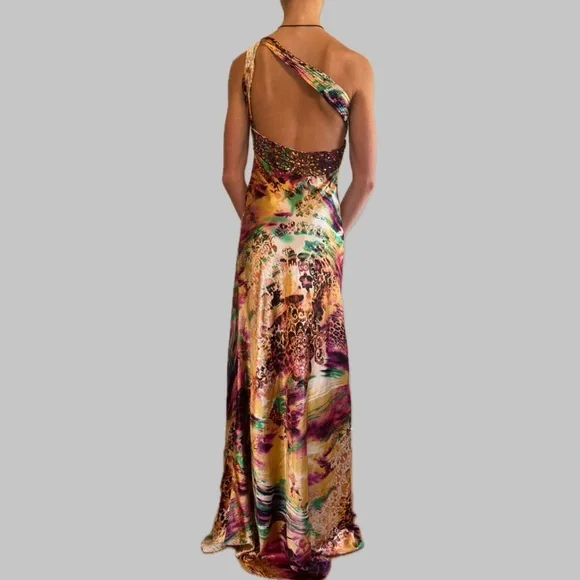 Cinderella Devine One Shoulder Embellished Evening Holiday Cocktail Maxi Dress - Picture 2 of 7